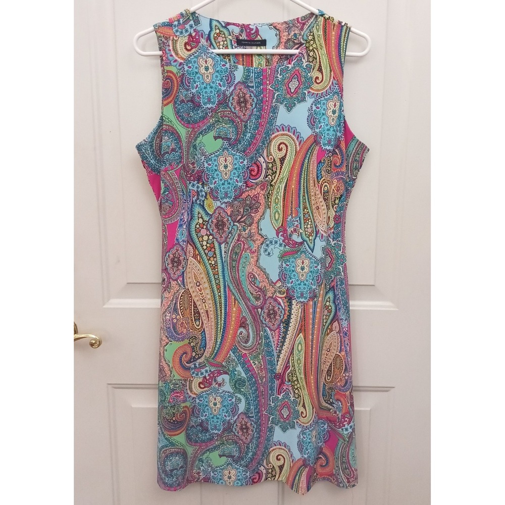 Tommy Hilfiger Women Multi Color Paisley Sleeveless Sheath Dress A02J2U9A Size 8